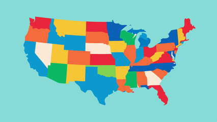 Colorful State Map of USA with Alphabet Letters  