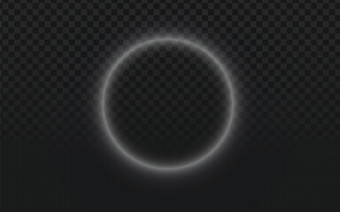 Abstract vector graphic of a white circular ring with glow effect. Isolated design element perfect for overlays, backgrounds, effects, or graphic design projects. Transparent background.