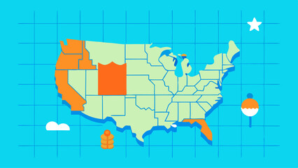 Obraz premium School Map of USA with Icons for Education 