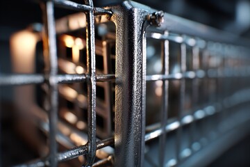 Industrial Metal Grid Structure with Steel Frames Closeup