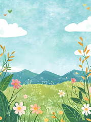 Obraz premium Spring Meadow Landscape with Flowers