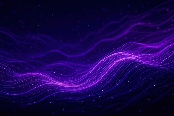 Fototapeta premium Abstract purple energy wave of glowing particles on black background.