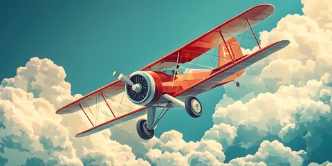Vintage biplane soaring through a pastel sky.