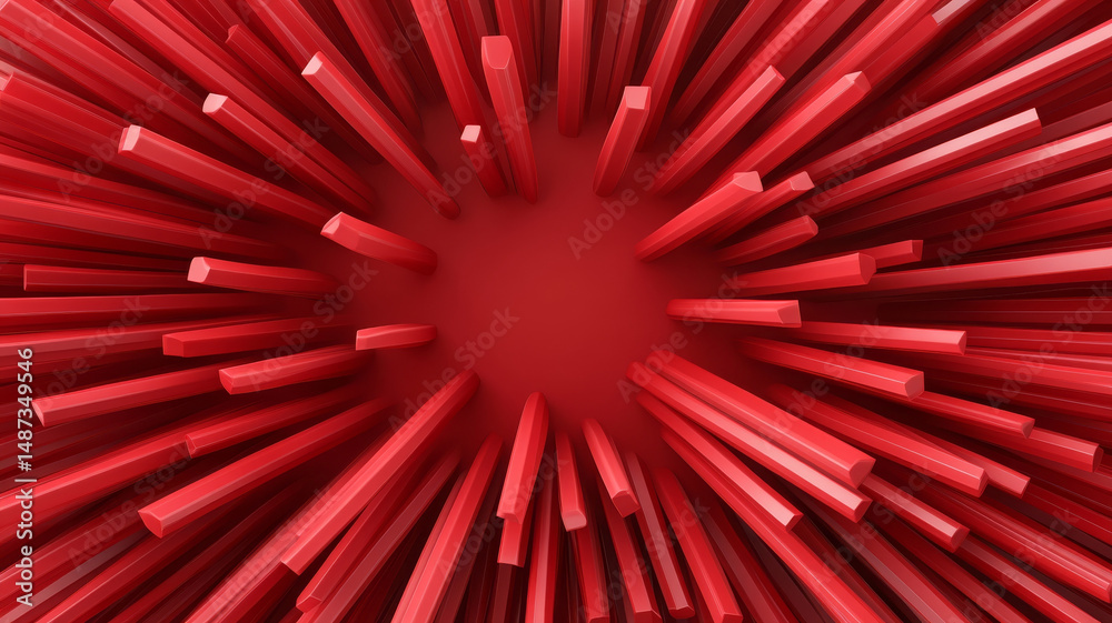 Poster abstract composition featuring sharp red rays radiating outward, creating dynamic visual effect