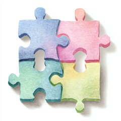 watercolor puzzle piece illustration with hand-painted texture Colorful watercolor puzzle pieces represent creativity and problem-solving in a vibrant and artistic way.