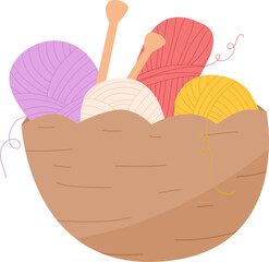 A bunch of knitting needles and yarn in the basket vector