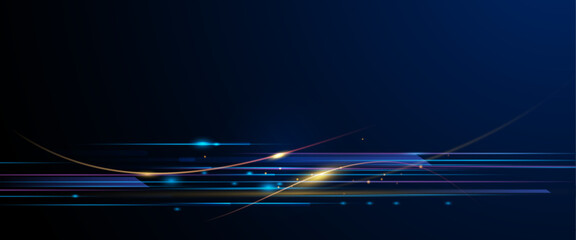 Vector abstract neon light, pattern line and space. Purple, blue, green, gold with gradient color background. Illustration graphic design for banner, background. Energy digital technology concept