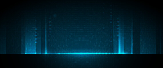 Vector Illustration design. Blue matrix binary datum code, grid pixel pattern background. 0 and 1 numbers of program code. Digital data futuristic technology, computer software programming concept