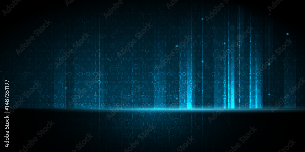 Leinwandbilder Vector Illustration design. Blue matrix binary datum code, grid pixel pattern background. 0 and 1 numbers of program code. Digital data futuristic technology, computer software programming concept