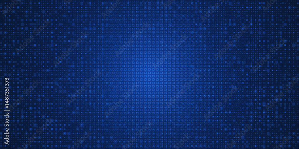 Aufkleber Vector Illustration design. Blue matrix binary datum code, grid pixel pattern background. 0 and 1 numbers of program code. Digital data futuristic technology, computer software programming concept