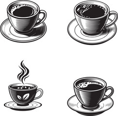 Obraz premium Hot espresso and cappuccino coffee cups set illustration for cafe breakfast