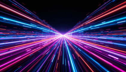 Dynamic image of colorful linear light streaks creating a sense of ultra-fast motion, symbolizing data acceleration, fiber optics, and high-speed internet.