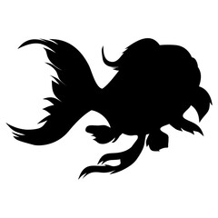 Detailed black silhouette of an ornamental goldfish with fluttering fins and tail