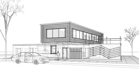 modern residential building 3d illustration