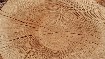 Fototapeta premium A close-up of a tree slice reveals detailed wood grain patterns and natural growth rings. 
