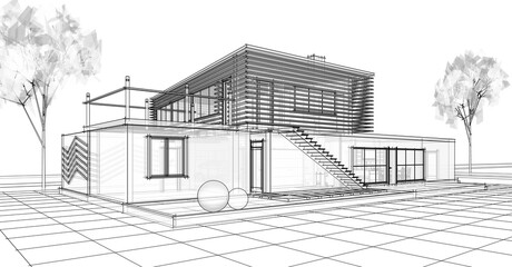 modern residential building 3d illustration