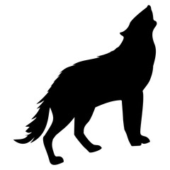 A stark black silhouette of a wolf howling with its head raised