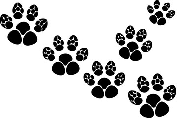 Black trail of cat paw prints vector silhouette design, cat paw prints, footprints, trail, black, silhouette, vector, design, top view, pet, animal, domestic cat, claws, path, paw, feline, walk, abstr