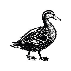 black and white drawing silhouette of a duck