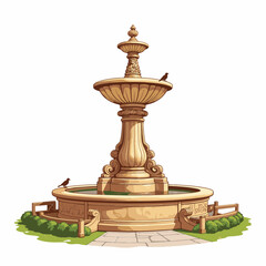 Fototapeta premium Ornate fountain with birds in serene park setting, architectural beauty