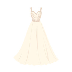 Elegant wedding dress illustration on white background, bridal beauty