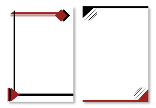 Two abstract letterhead designs, with page templates with red and black geometric border designs on a clean white background. Modern and attractive design elements. Modern letterhead design templates