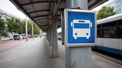 A clear bus icon is displayed on a signboard at the city bus station, guiding passengers with ease.
