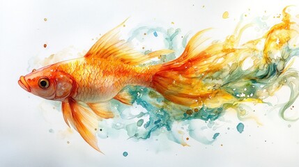 Watercolor goldfish with flowing tail