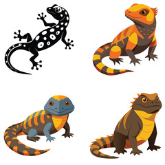 Ornate Uromastyx  set  lizard with its distinct spiky tail, sitting calmly against a white background. Spiny-tailed Lizard isolated on white background
