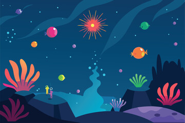 underwater world map and stars