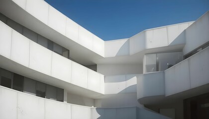 Obraz premium white curved building facade against clear blue sky