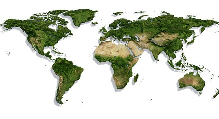 A Stunning 3D Relief Map of Earth, Showcasing Lush Green Vegetation and Diverse Terrain