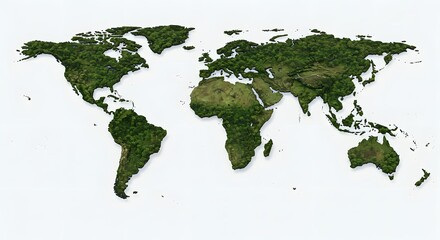 Lush Green World Map: A 3D Rendering of Earth's Forests and Vegetation