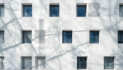 Fototapeta premium white building facade with window shadows and branches