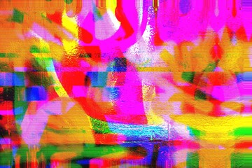 Fototapeta na wymiar Vibrant abstract glitch art in neon pink yellow blue. Retro 80s, 90s style, psychedelic distortions, digital texture. Posters, digital art, web design, modern 90s, 2000s, Y2K creative visuals.