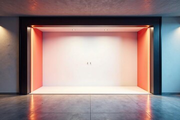 Modern double garage doors open wide, revealing a clean, empty interior , empty garage, simple, door hardware
