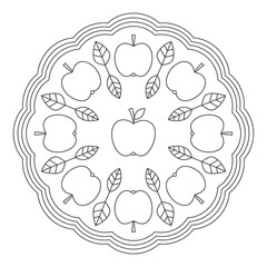 Coloring design of a simple apple mandala pattern

