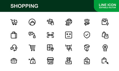 Trendy Shopping Symbols Collection. Stylish Retail, E-Commerce, and Market-Themed Vector Illustrations for Websites, Apps, and Digital Stores