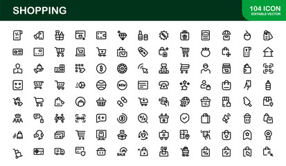 Trendy Shopping Symbols Collection. Stylish Retail, E-Commerce, and Market-Themed Vector Illustrations for Websites, Apps, and Digital Stores