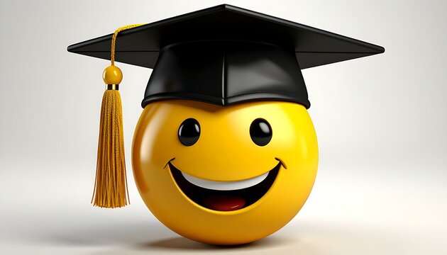 Happy Graduation Emoji Wearing Mortarboard Cap and Gold Tassel