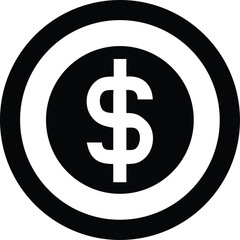 Obraz premium A symbolic white dollar currency sign centers within a sleek black coin shape