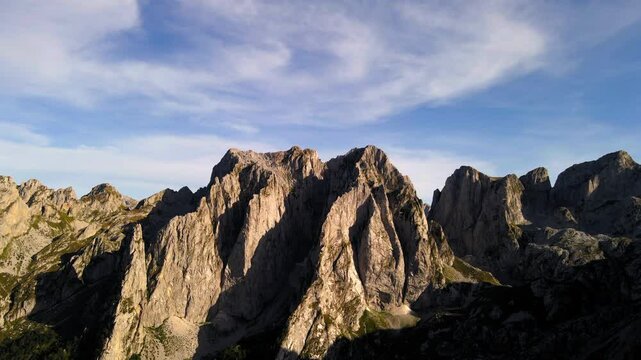 Aerial Forward Tranquil View Of Hiking Rock Formations On Sunny Day - Plav, Montenegro