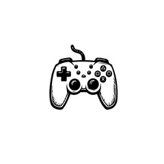 Detailed line drawing of a classic game controller on a clean white backdrop