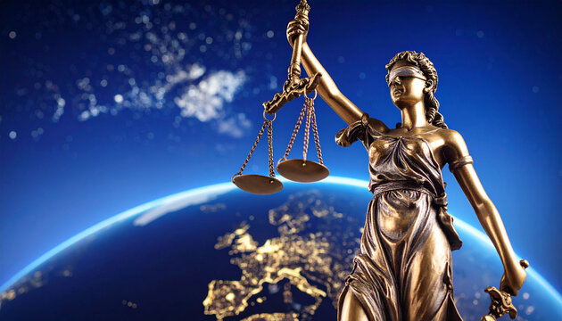 Escultura de la mujer simbolo de la justicia con una balanza en la mano representando  la justicia en el mundo 