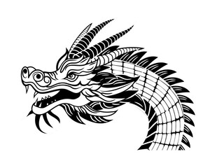 Chinese Zodiac Dragon Symbol. Black and White Dragon Head Logo