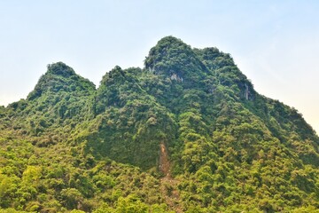 Tropical landscape near Phong Nha, Vietnam during Southeast Asian haze