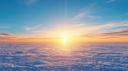 Obraz premium An entrepreneurs path to success in business and finance, depicted with radiant sunny tones and icy blue hues in vivid glaring beams from a distant horizon.