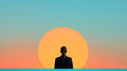 A determined woman showcasing her business skills in a vibrant turquoise world, bathed in soft, diffused light from within, Emphasize determination and success in a dreamlike setting.