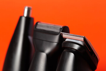 Set of trimmer and trimmer attachments for beards, sideburns and mustache trims, close-up