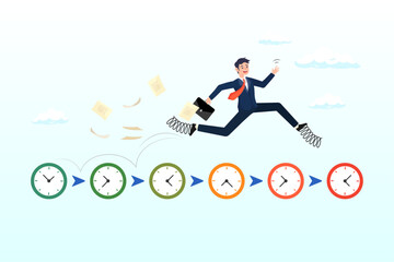 Businessman hurry running on time counting down deadline, deadline urgency, timer clock countdown, pressure to finish work within time limit, due date or timing to complete responsibility concept